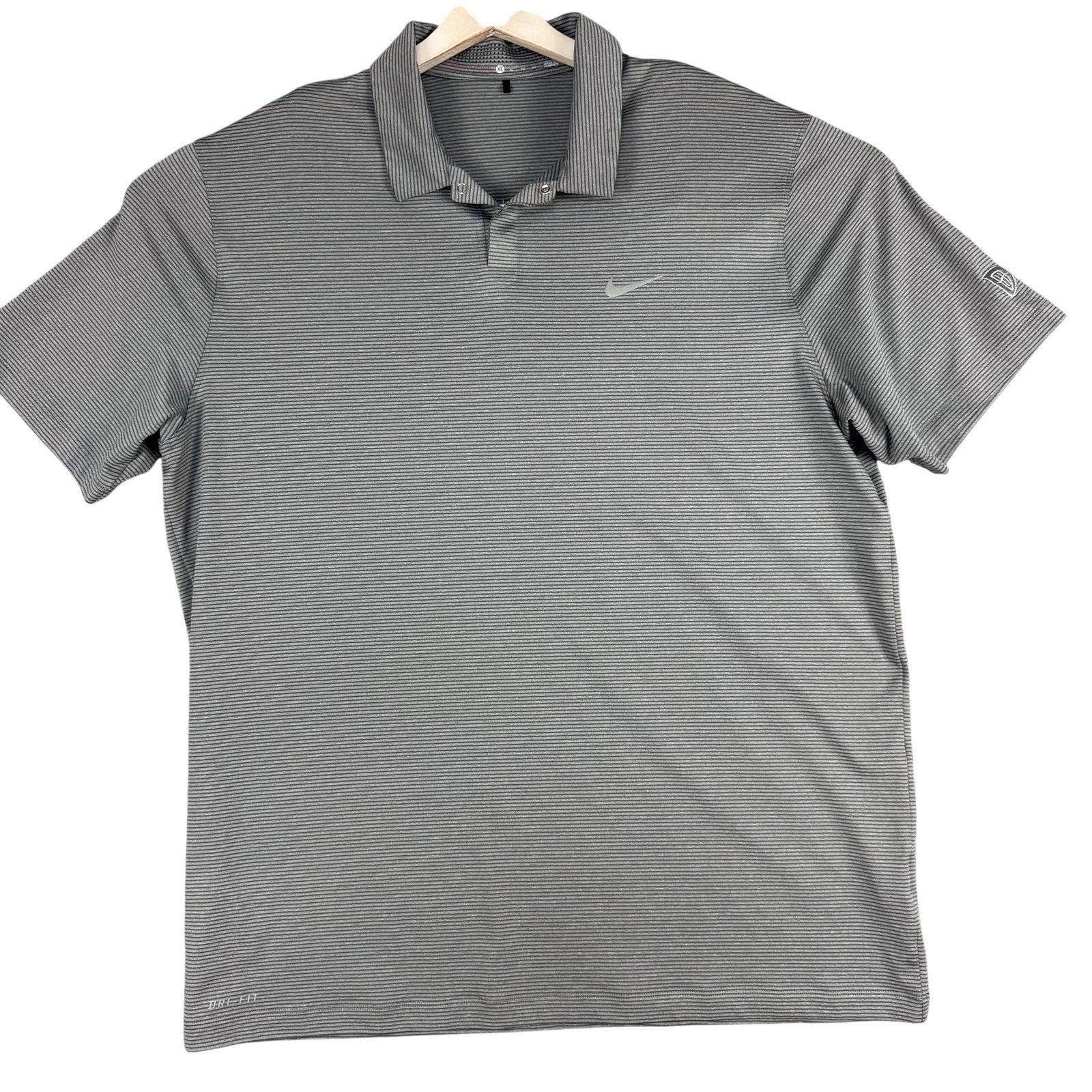 Nike Tiger Woods Collection Polo Shirt Mens Xl Gray Jacquard Striped Drifit Golf
